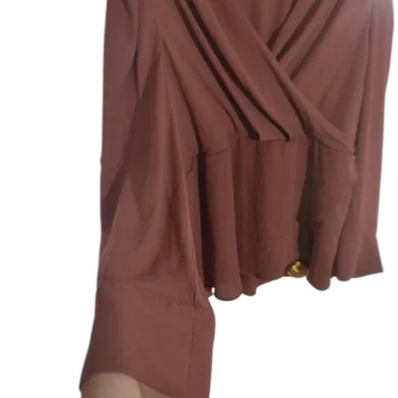 Le Château Women’s Blouse Rust Brown Wrap Front Long Sleeve Top Size M - Picture 6 of 8
